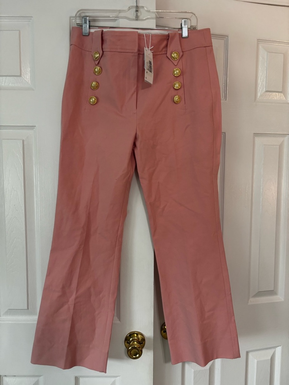 NWT Derek Lam Pink Flare Pants with Gold Button Detail Womens 12